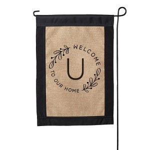 Personalization Mall Welcome Wreath Personalized Letter Burlap Garden Flag - 1 of 1