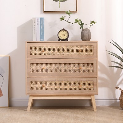 31.5"W Rattan Dresser, Storage Cabinet with 3-Drawers for Bedroom, Living Room 4Q-ModernLuxe