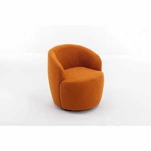 Teddy Fabric Swivel Accent Armchair Barrel Chair With Black Powder Coating Metal Ring,Caramel - 1 of 4