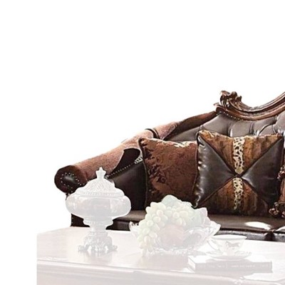 Versailles Cherry Faux Leather Tufted Sofa with Pillows