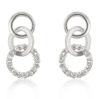 ShineHigh Triplet Hooplet Earrings – Goldtone & Rhodium Finish Options – Sparkling Cubic Zirconia Circle Design with Multi-Hoop Drop