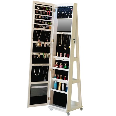 BDELITE 66" Full Length Mirror 360° Swivel Jewelry Cabinet - 15.75*15.75*64.96 Inch,White
