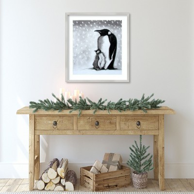Father and Son Penguins Black and White Framed Print