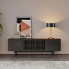 POVISON Mid-Century Modern TV Stand, Minimalist Slatted Wood TV Console with 4 Cabinets and Black Tall-Cast Metal Feet, Black Oak - 2 of 4