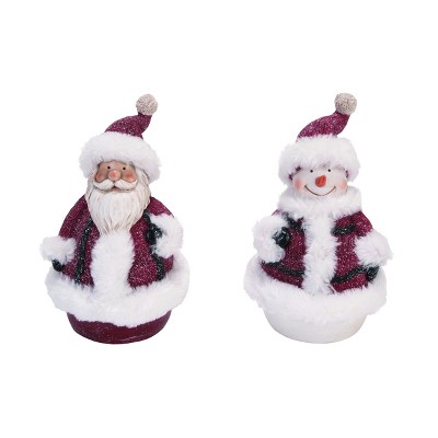 Transpac Resin 8 in. Red Christmas Sweater Snowman Couple Set of 2