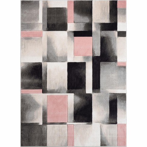 Well Woven Lane Blush Pink Modern Geometric Boxes & Squares Pattern ...