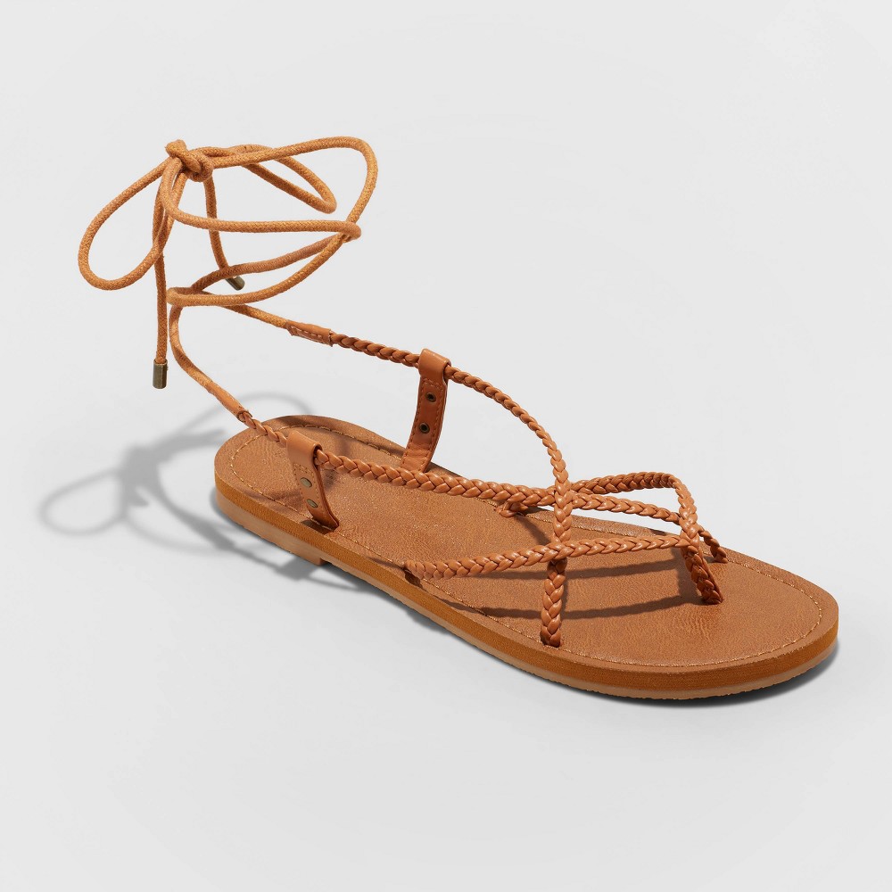 Women's Tegan Braided Lace-Up Sandals - Universal Thread Cognac 5.5