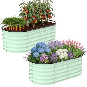 Raised Garden Bed, 5x2x1.4ft Galvanized Metal Planter Box with 2