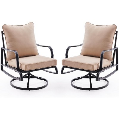 Lirago 2-Piece Outdoor Rattan Dining Chairs Set w/Cushions, Rust-Proof Metal Frame, Waterproof Fabric, Patio/Poolside 43.3x25.6x35.4in