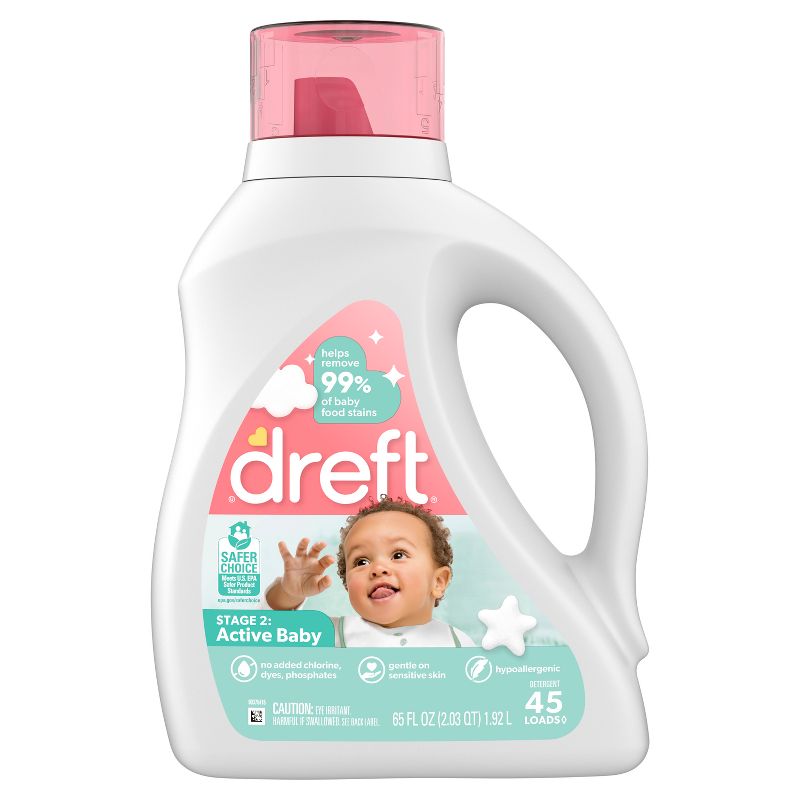 Dreft Active Baby Liquid Laundry Detergent HE Compatible - 65 fl oz, 3 of 13
