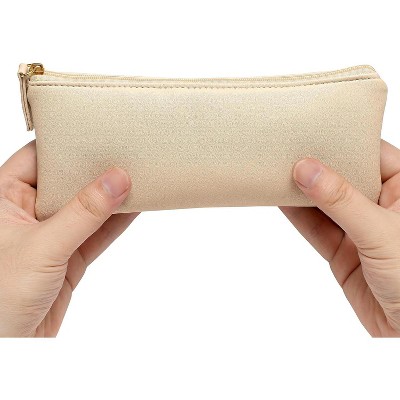 Fmeida Pencil Case Black Pencil Bag PU Leather Pen Case Small Zipper Pouch for Pencils, Pens, Markers, Makeups, Change, Coins