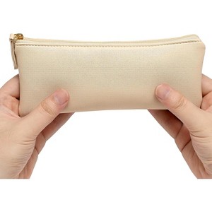 Fmeida Pencil Case Black Pencil Bag PU Leather Pen Case Small Zipper Pouch for Pencils, Pens, Markers, Makeups, Change, Coins - 1 of 4