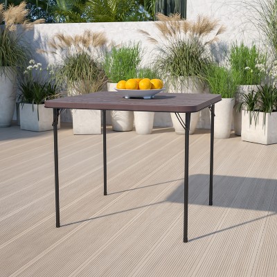 Brown and Black Metal Square Folding Table with Plastic Top
