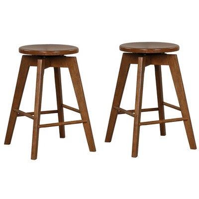 Tangkula Set of 2 Swivel Round Bar Stools Counter Height Dining Chairs w/ Rubber Wood Legs
