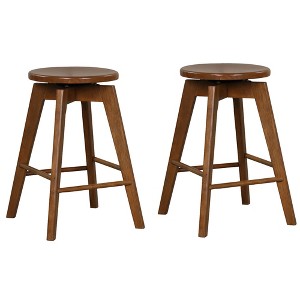 Tangkula Set of 2 Swivel Round Bar Stools Counter Height Dining Chairs w/ Rubber Wood Legs - 1 of 4