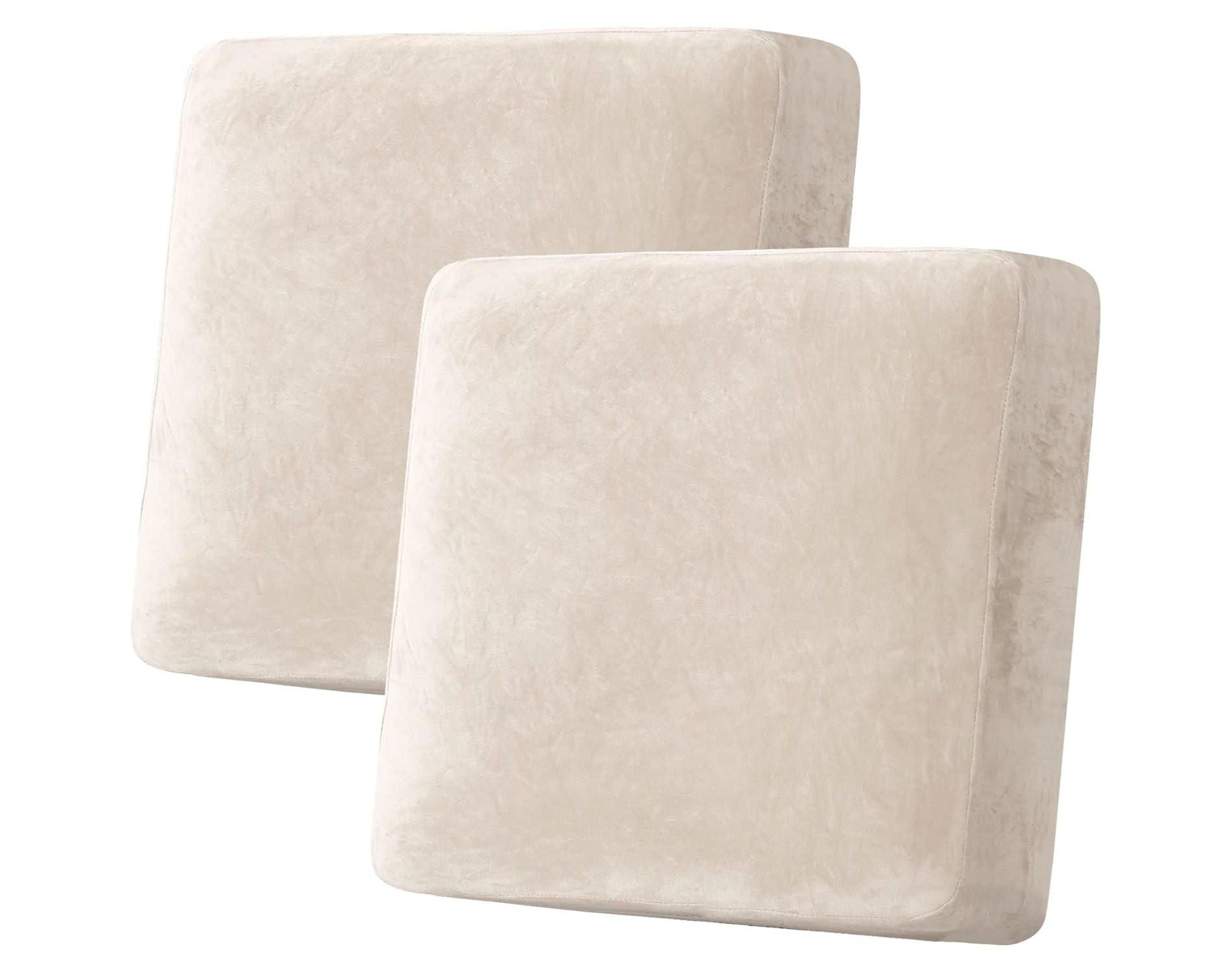 H.Versailtex Velvet Seat Cushion Cover for Armchair Loveseat and Sofa IVORY 2 Cushion Sofa