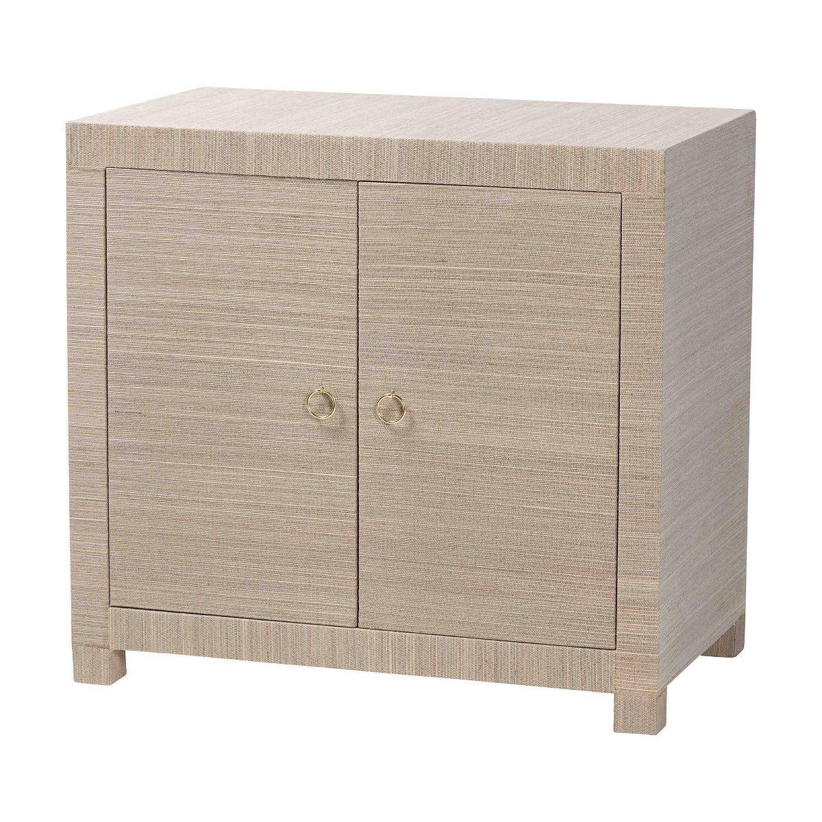 bali & pari Halen Natural Grasscloth Storage Cabinet Beige