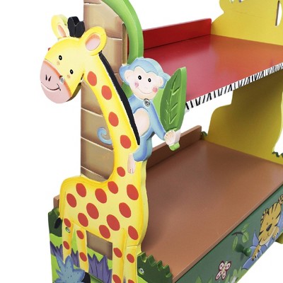 Sunny Safari Jungle Themed Kids Wooden Bookshelf with Drawer