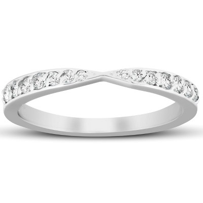 Pompeii3 .25 Ct Diamond Wedding Ring Stackable V Shape Tapered Band 14k White Gold