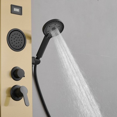 Gold and Black Stainless Steel Shower Panel System with Rainfall Shower Head