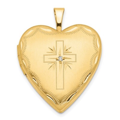 Black Bow Jewelry 20mm Heart Locket with Diamond Accent Cross in 14k Yellow Gold