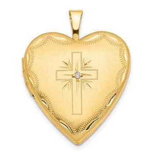 Black Bow Jewelry 20mm Heart Locket with Diamond Accent Cross in 14k Yellow Gold - 1 of 4