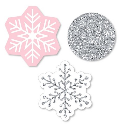 Big Dot of Happiness Pink Winter Wonderland - Shaped Holiday Snowflake Birthday Party or Baby Shower Cut-Outs - 24 Count