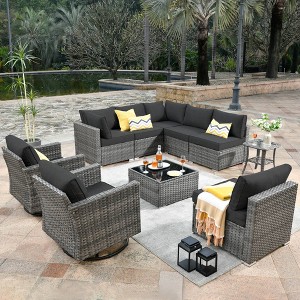 Ovios Venice 10pc Wicker Outdoor Patio Furniture Set Conversation Sofa Sectional with a Swivel Chair and Cushions - 1 of 4