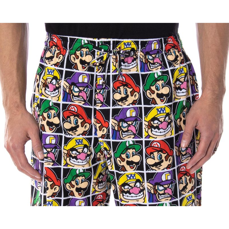 Nintendo Men's Mario and Villains Grid Soft Touch Cotton Pajama Pants, 3 of 5