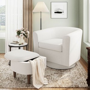 Swivel Barrel Accent Chair with Ottoman, Modern Single Sofa, Upholstered Armchair with Storage Space for Home. - 1 of 3