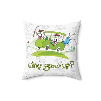 Novelty Gifts Rubes Cartoons Why Grow Up Golf Cart repeat pattern Spun Polyester Square Pillow