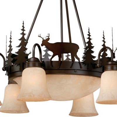 Rustic Deer Silhouette 9-Light Chandelier in Burnished Bronze