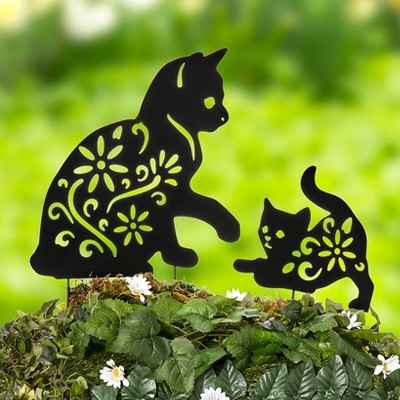 Black Metal Silhouette Cat and Kitten Garden Stakes