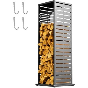 FONTOI 4ft Firewood Rack Fire Wood Storage Heavy Duty Log Rack Outdoor Indoor with Hooks Adjustable Feet Holder Warm Winter, Black, 14.8"*14.8"*44.1" - 1 of 4