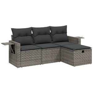 vidaXL 4 Piece Patio Sofa Set with Cushions Gray Poly Rattan - without storage - 1 of 4