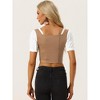 INSPIRE CHIC Women's Contrast Puff Sleeve Square Neck Lace Up Faux Suede 2 in 1 Crop Top - 3 of 4
