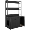 Litter Box Enclosure with 2 Storage Shelves Wooden Hidden Cat Litter Box Enclosure Furniture with 2 Door - 2 of 4