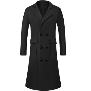 Lars Amadeus Men's Notched Collar Double Breasted Long Winter Coat - 1 of 4