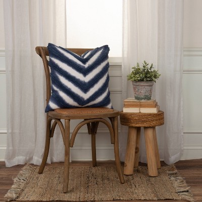 20" Blue and White Cotton Chevron Throw Pillow Cover