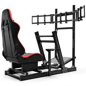 Dardoo 4080 Aluminum Sim Cockpit with three-Screen Stand & Red Seat, for Logitech, Thrustmaster, Fanatec & Mozan,not include wheel,pedal,shift lever - 1 of 4