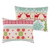 Greenland Home Fashions Fair Isle Snow Sham - Quilted Holiday Pillow Cover, Red & White Nordic Design - 3 of 4