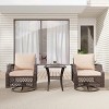 EROMMY 3 Piece Outdoor Swivel Chair Set, Wicker Patio Bistro Set With Thickened 25D Cushions And Glass Coffee Table - 2 of 4