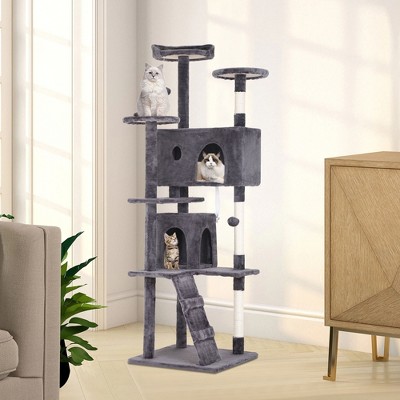 70-inch Light Gray Multi-Level Cat Tree Tower with Sisal Posts