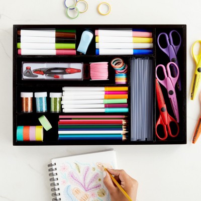 Black Bamboo 6-Slot Silverware Drawer Organizer Tray