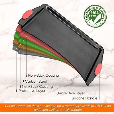 Large Black Nonstick Carbon Steel Cookie Sheet with Red Silicone Handles