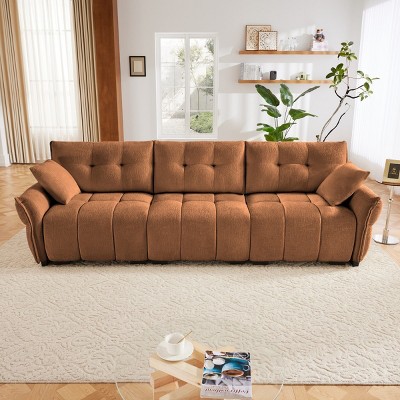 Large 3-Seater Sofa for Living Room, 110.2" Chenille Fabric Couch with Tufted Back, High-Resilience Foam and 2 Pillows – Cuddlewood