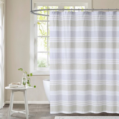 Spa Striped Shower Curtain Beige/Blue - Cottage Classics