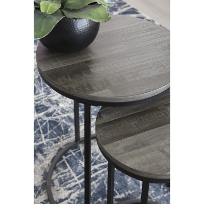Gray and Black Round Wood Metal Nesting Tables, Set of 2