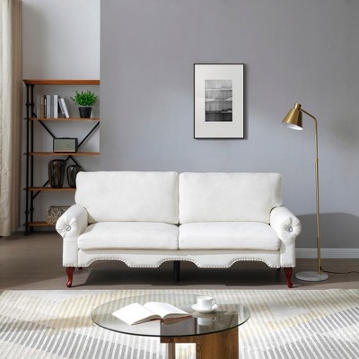 GDFStudio Sheila 80" Linen Upholstery 3-Seat Sofa with Crystal button and Copper Nail