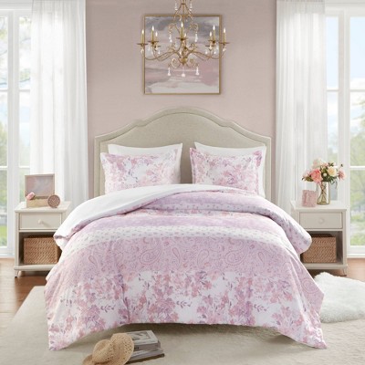 Twin/Twin XL Pink Floral Paisley Microfiber Duvet Cover Set
